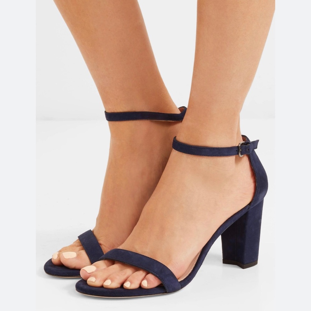 Stuart Weitzman Nearlynude Strap Sandal (Navy Suede) - Brand New